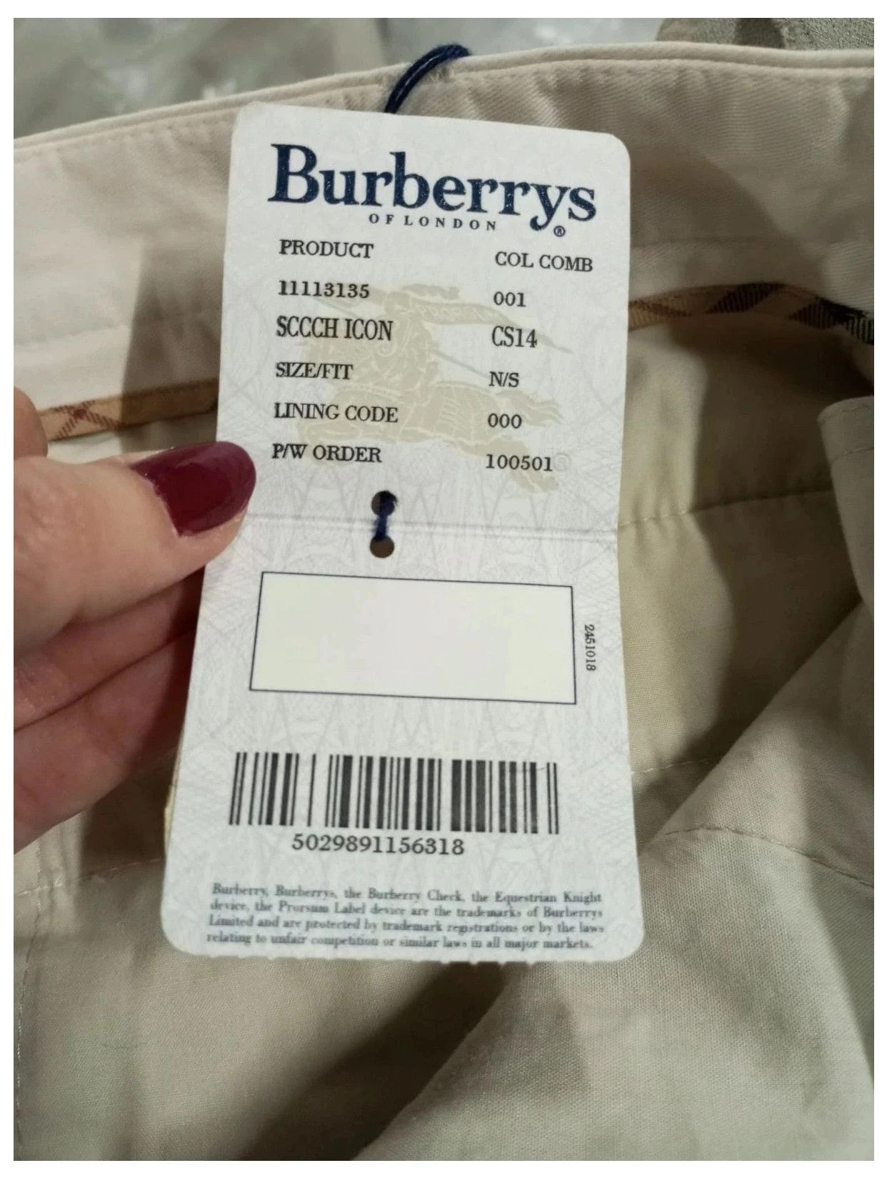 pantalón Burberry beige/blanco talla 48