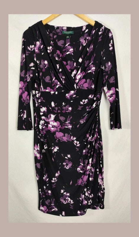 Vestido negro con flores moradas ralph Lauren talla 40