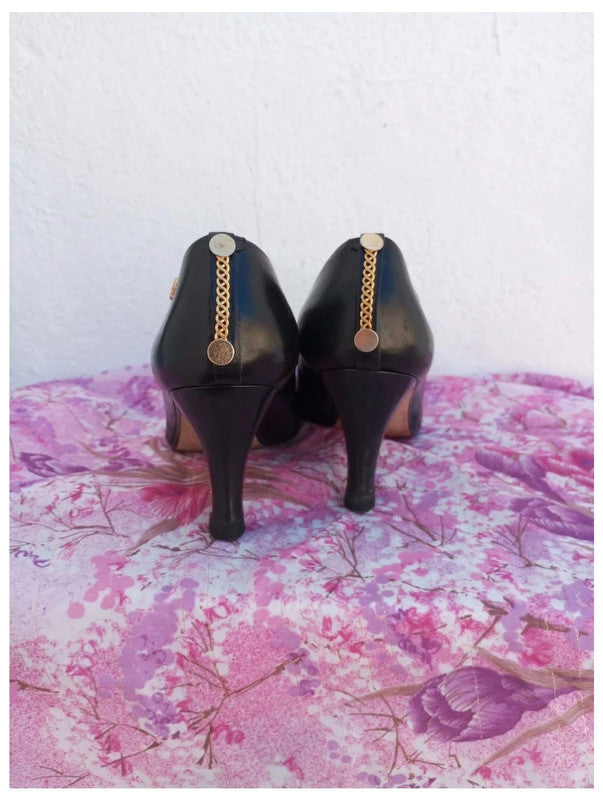 zapato de tacón cuero negro pierre cardin talla 40