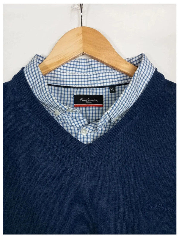 jersey pierre cardin azul marino efecto camisa talla XL
