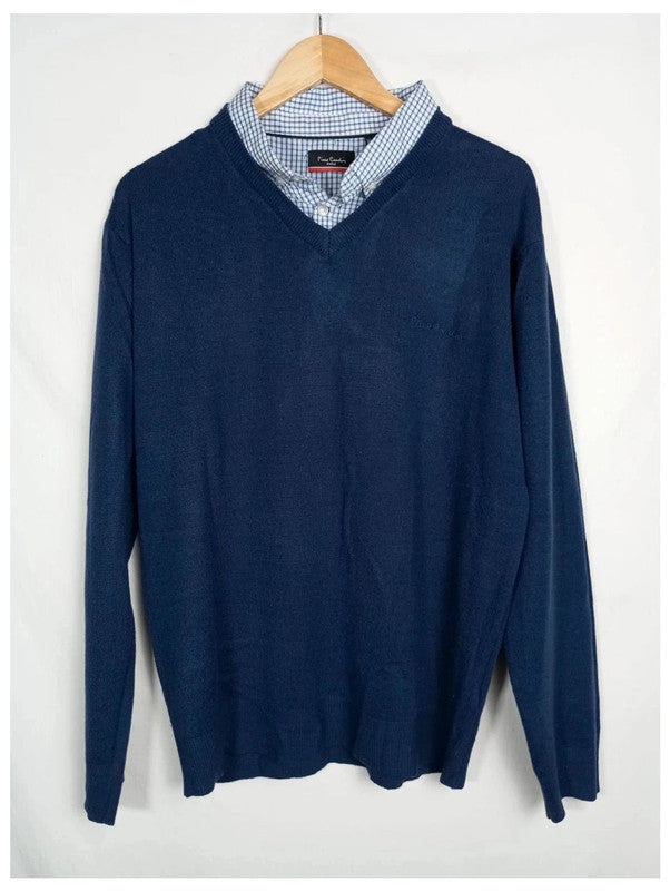 jersey pierre cardin azul marino efecto camisa talla XL