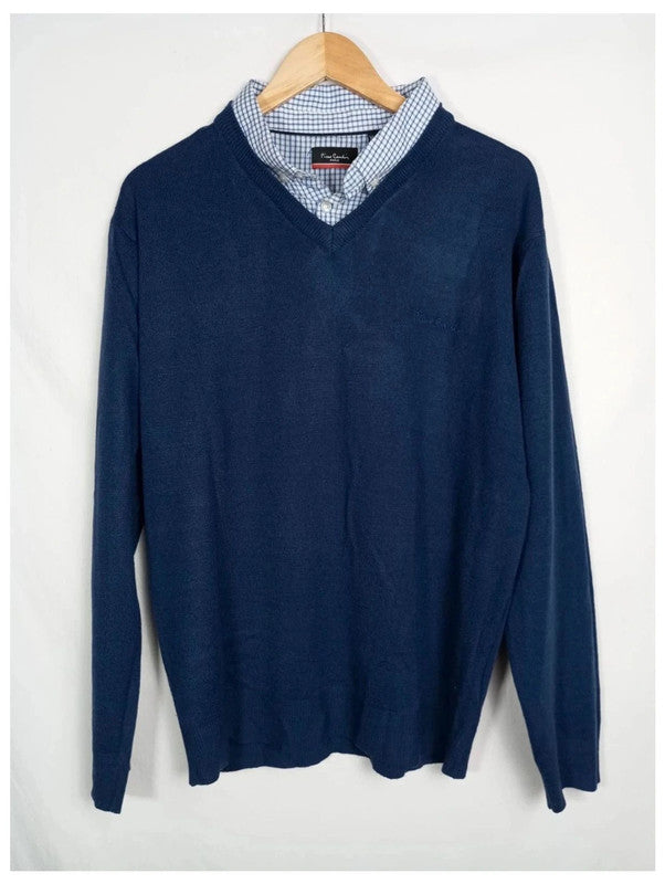 jersey pierre cardin azul marino efecto camisa talla XL