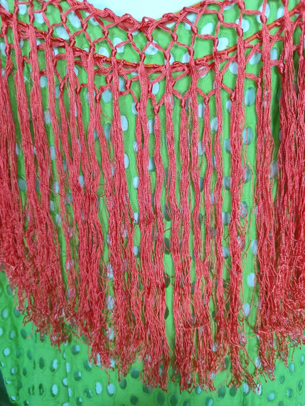 Vestido verde con ojales y flecos talla M flamenca gitana feria de abril España española