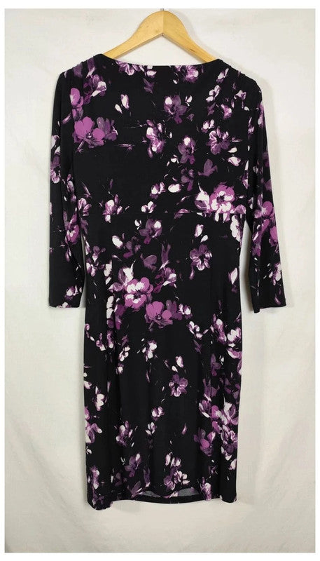 Vestido negro con flores moradas ralph Lauren talla 40