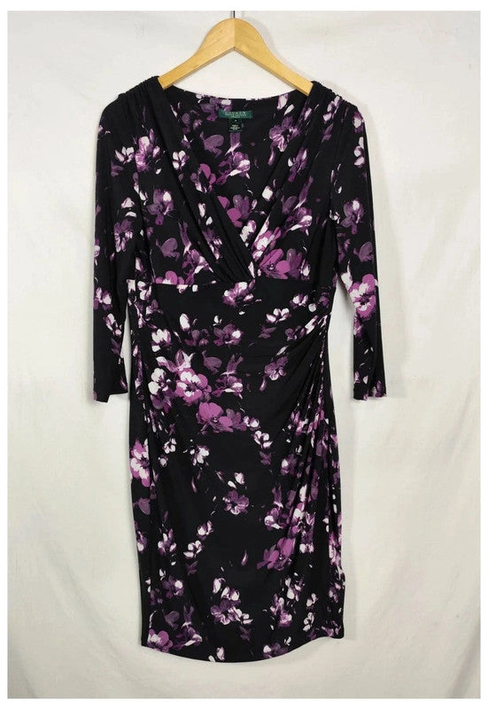 Vestido negro con flores moradas ralph Lauren talla 40