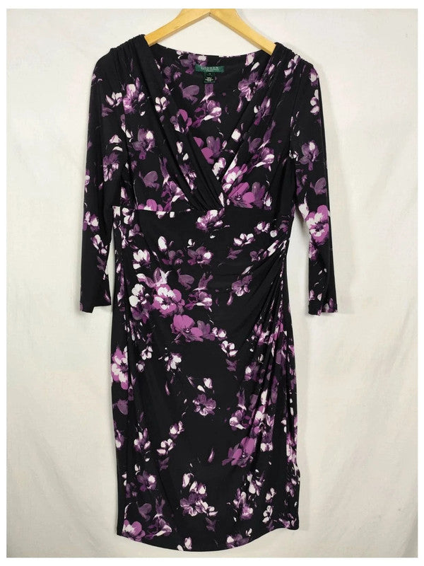 Vestido negro con flores moradas ralph Lauren talla 40