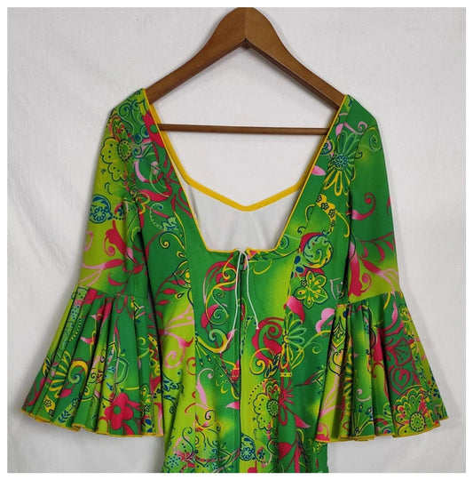 Vestido verde flores talla 38. Flamenca, gitana, vintage,